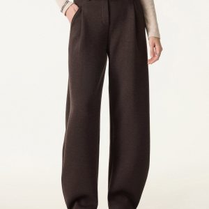 Cozy Knit Mid Rise Barrel Leg Pull-on Pants