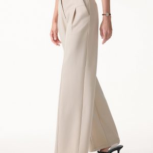 Stretch Cotton Mid Rise Wide Leg Trouser