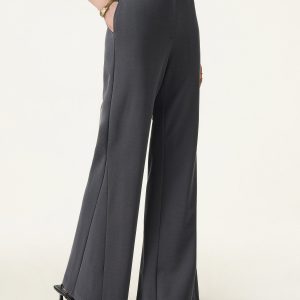 Wrinkle-Resistant High Rise Flared Trousers with Pockets