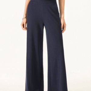 Lyocell Wool Mid Rise Wide Leg Pull-on Pants with Pockets