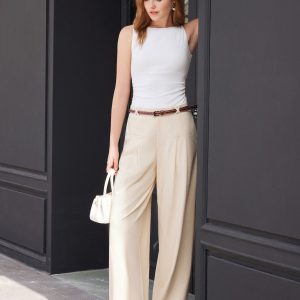 Mid Rise Wide Leg Trouser with Pockets Drapey Bamboo Ponte
