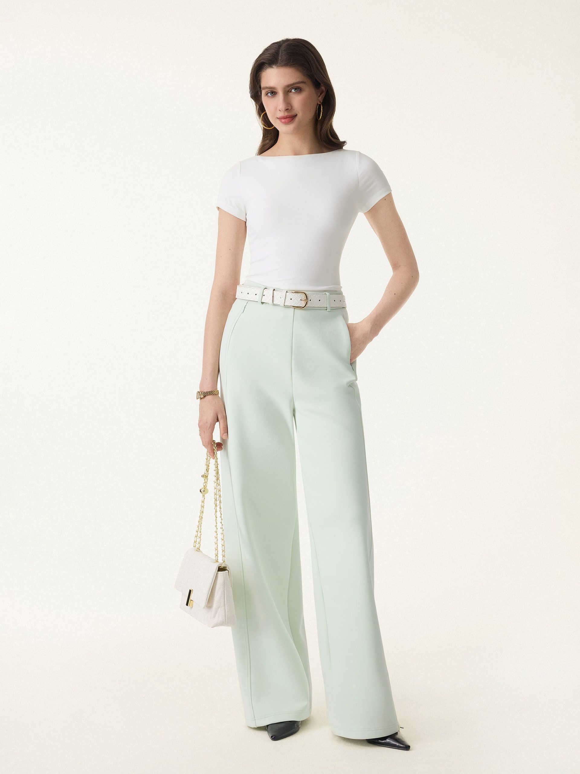 Stretch Cotton Blend Slimming High Rise Wide Leg Pants - Image 5