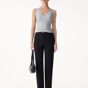 Sandwashed Modal Mid Rise Tapered Leg Pants with Pockets