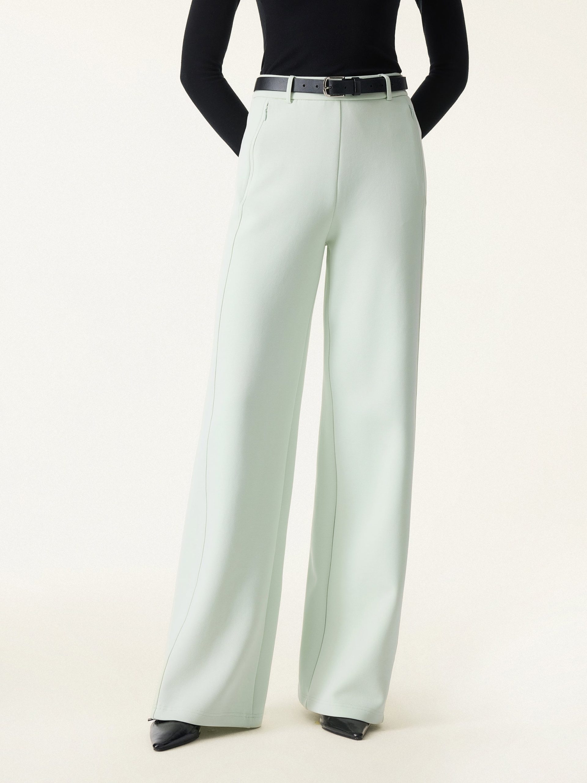 Stretch Cotton Blend Slimming High Rise Wide Leg Pants - Image 9