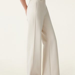 Stretchy Mid Rise Fly-Front Wide Leg Trousers