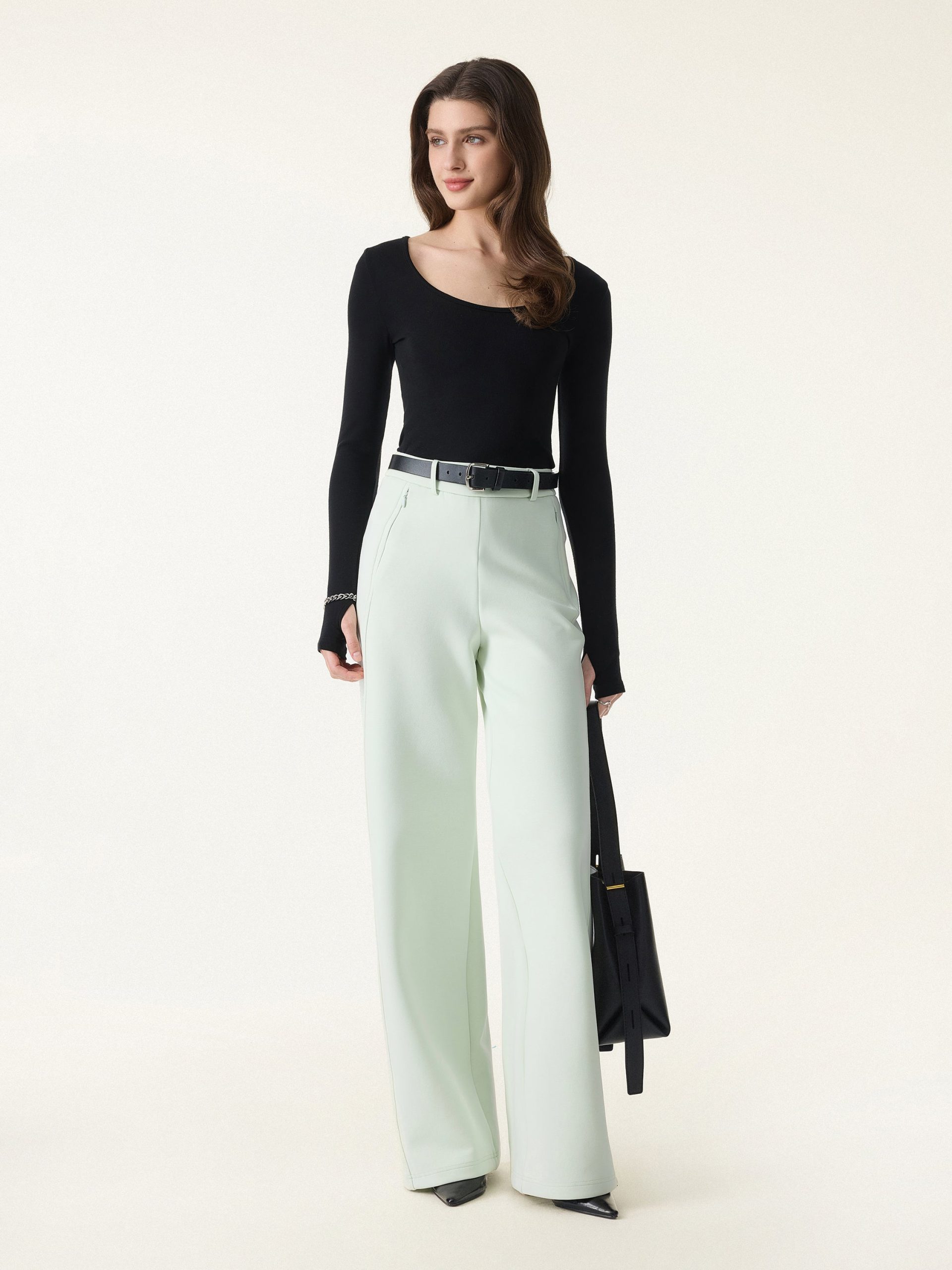 Stretch Cotton Blend Slimming High Rise Wide Leg Pants - Image 6