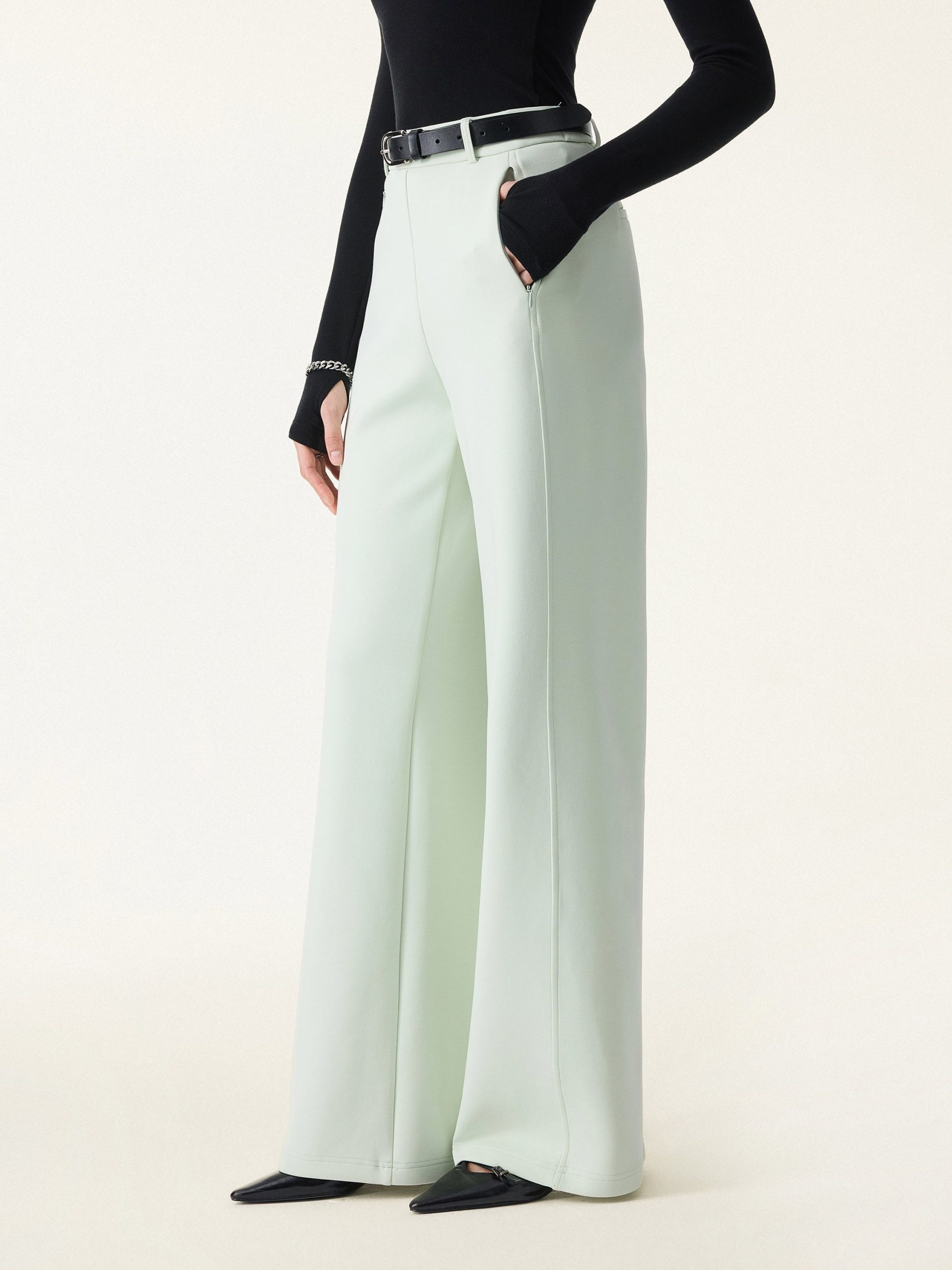 Stretch Cotton Blend Slimming High Rise Wide Leg Pants - Image 4