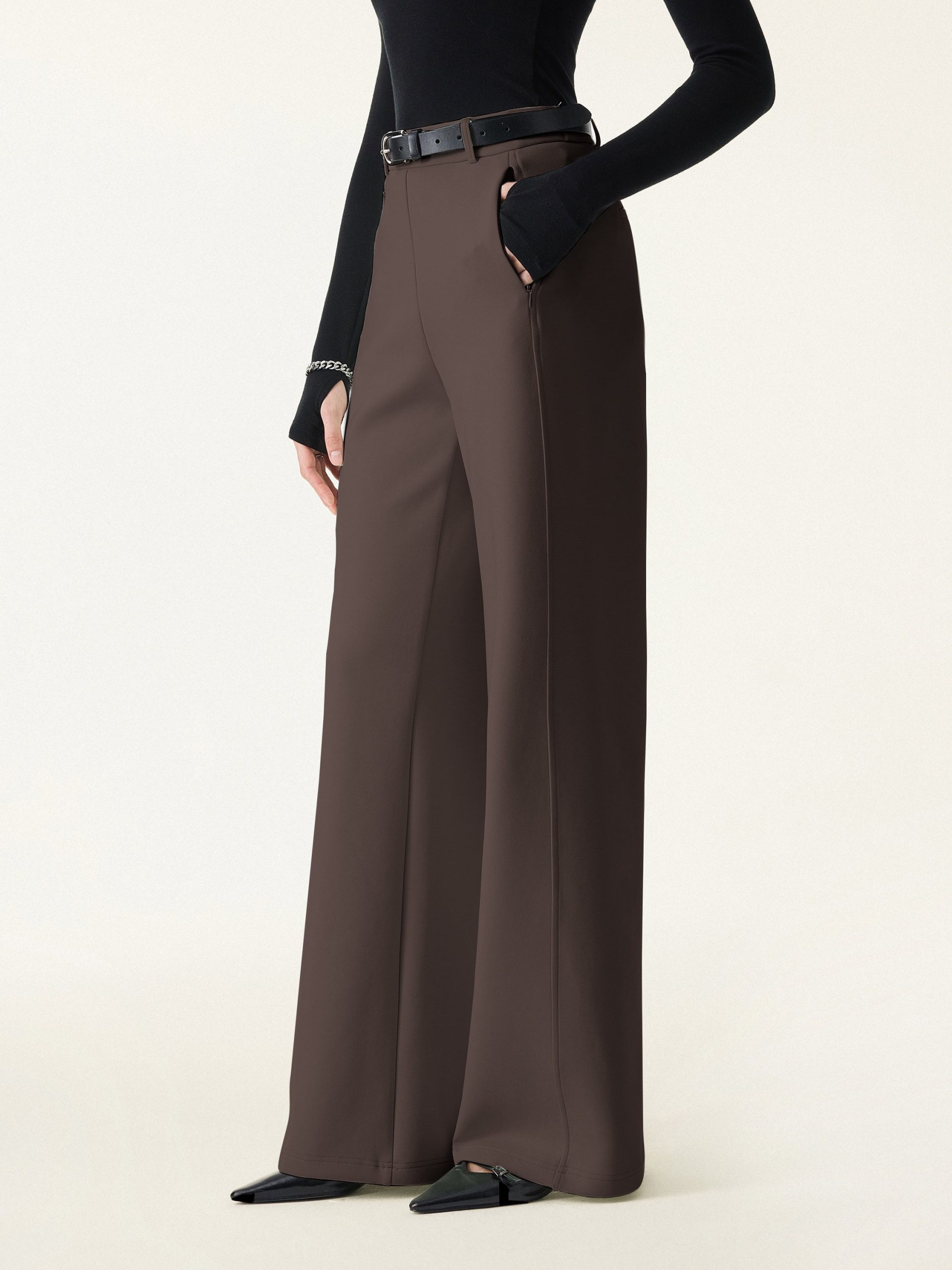 Stretch Cotton Blend Slimming High Rise Wide Leg Pants - Image 22