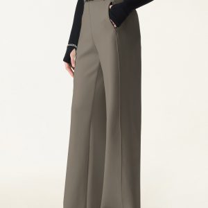 Stretch Cotton Blend Slimming High Rise Wide Leg Pants