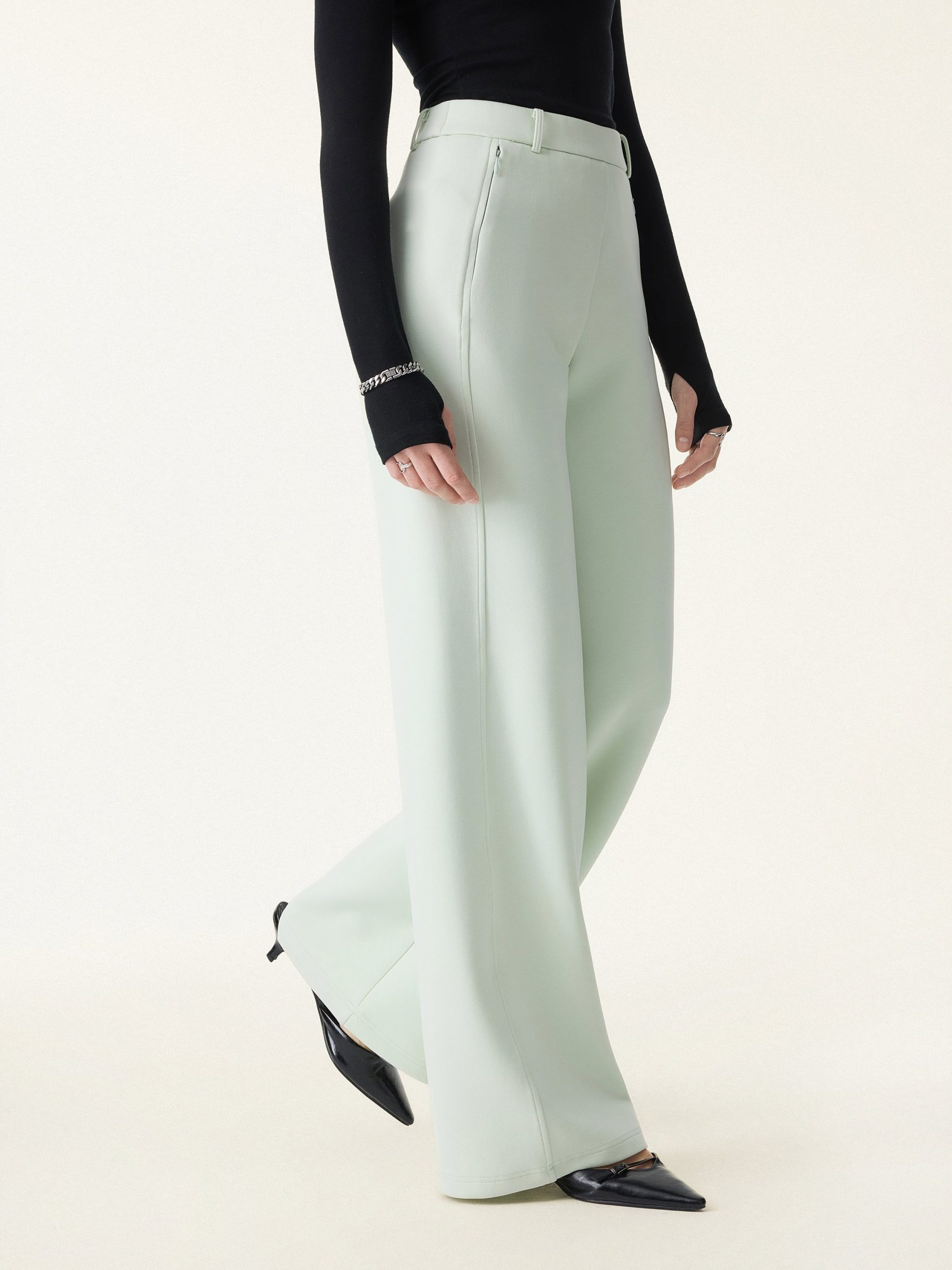 Stretch Cotton Blend Slimming High Rise Wide Leg Pants - Image 10